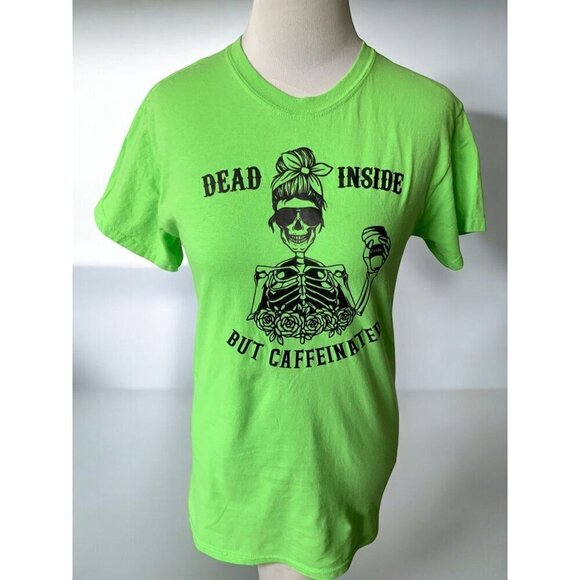 Gilden Ladies Whimsical Dead Inside But Caffeinated Graphic Tee Cotton Small - Picture 1 of 6